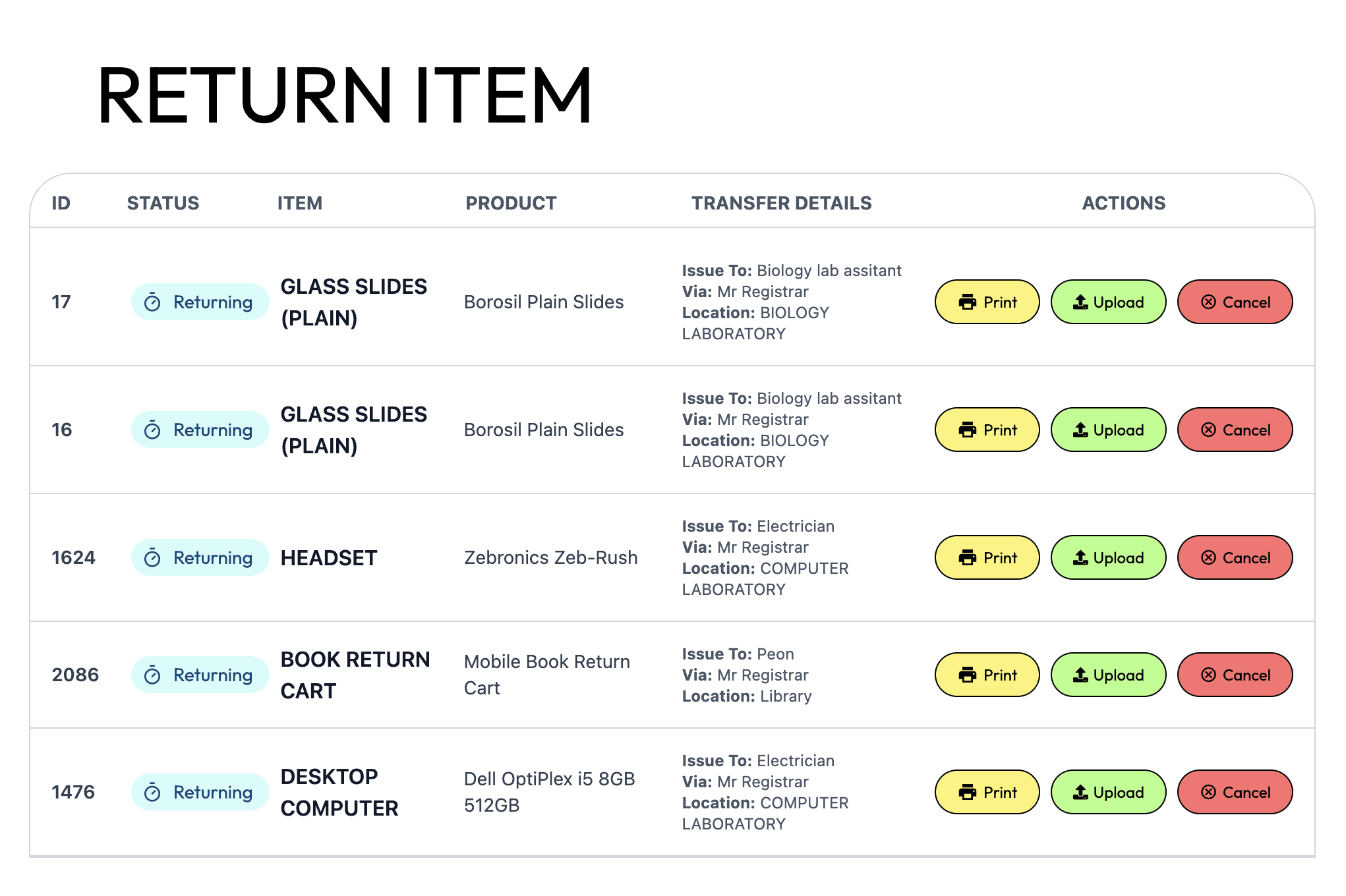 Return issued items back to inventory seamlessly