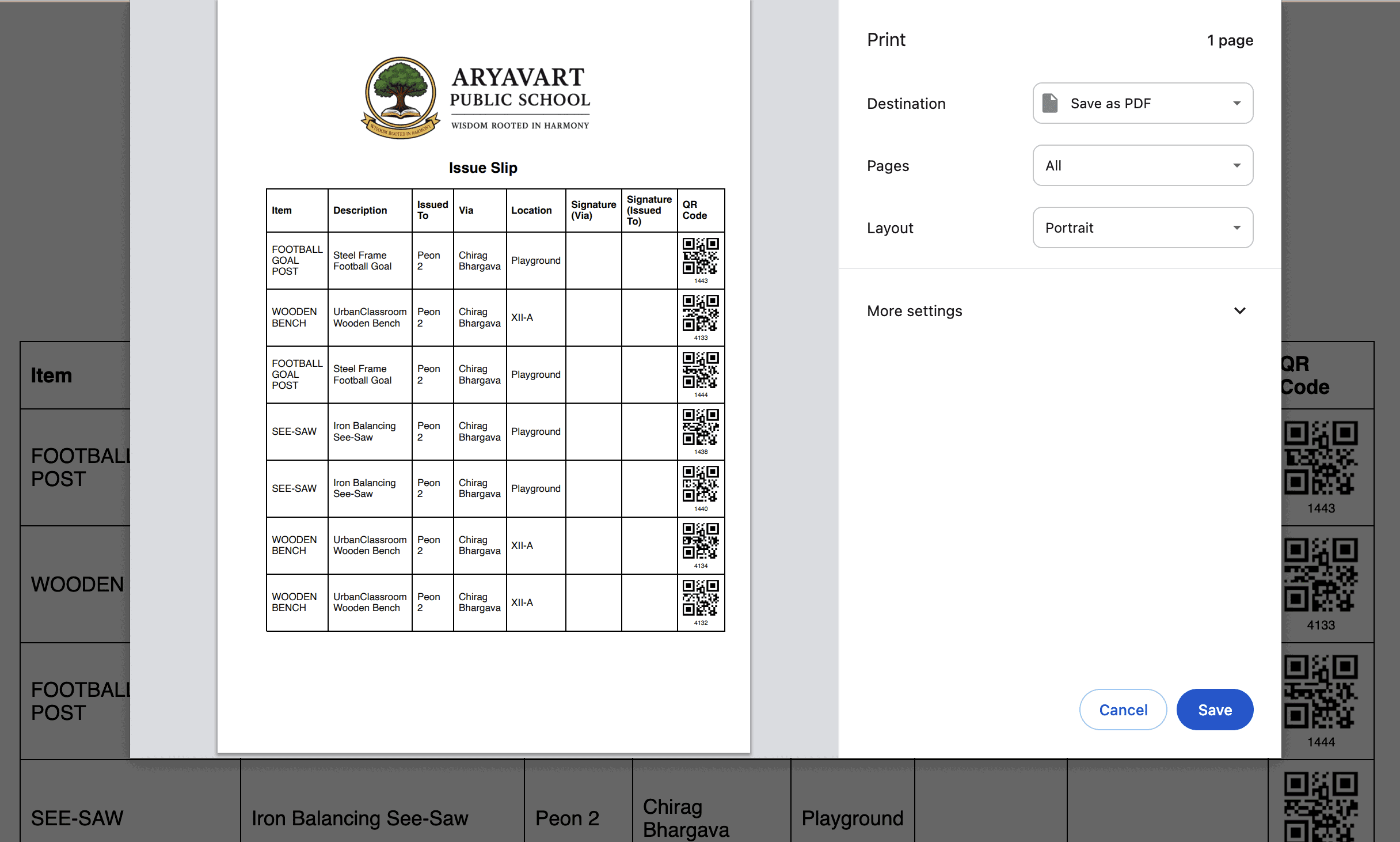 Print issue slips for multiple items at once