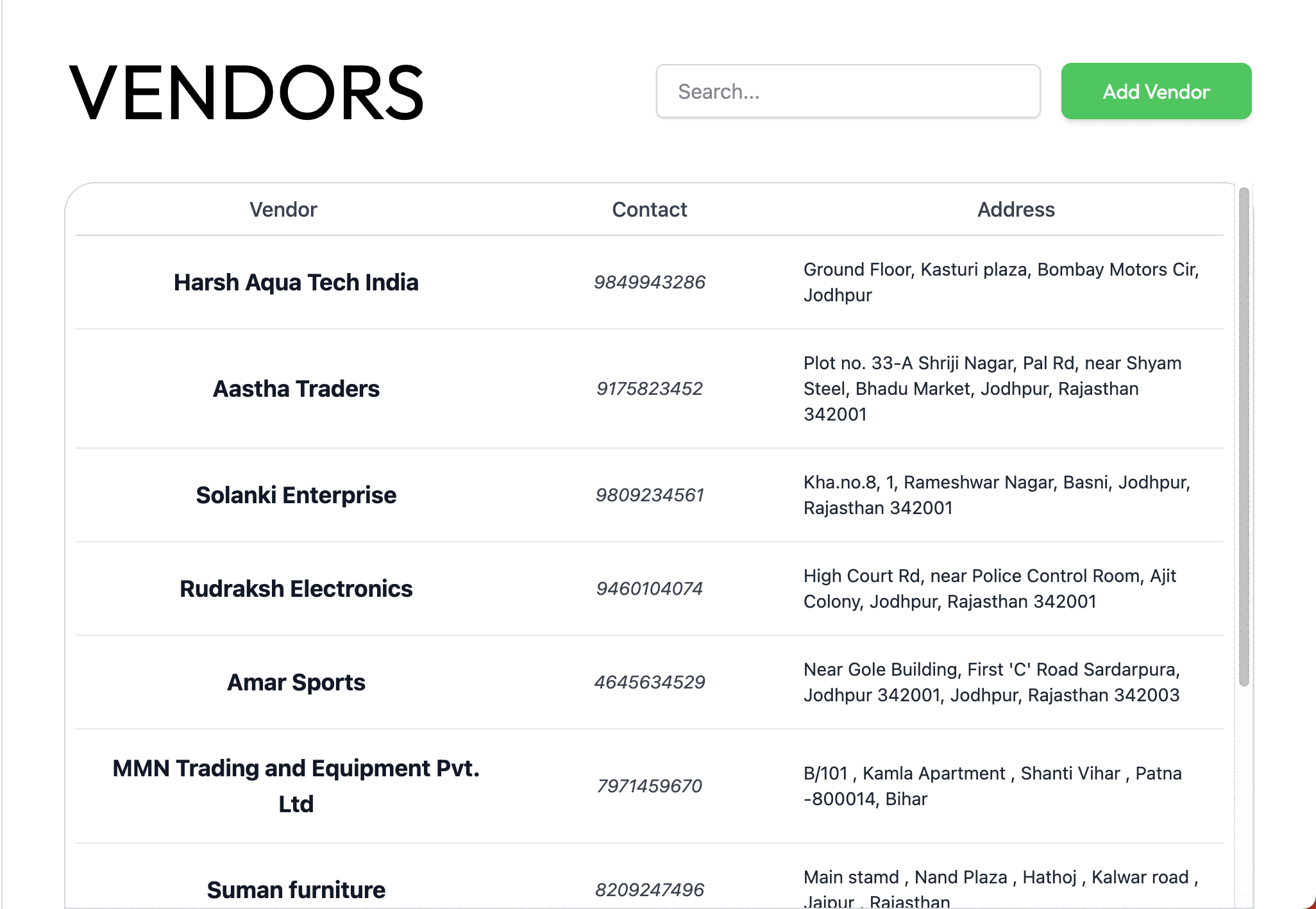 Manage vendors and supplier details in one place