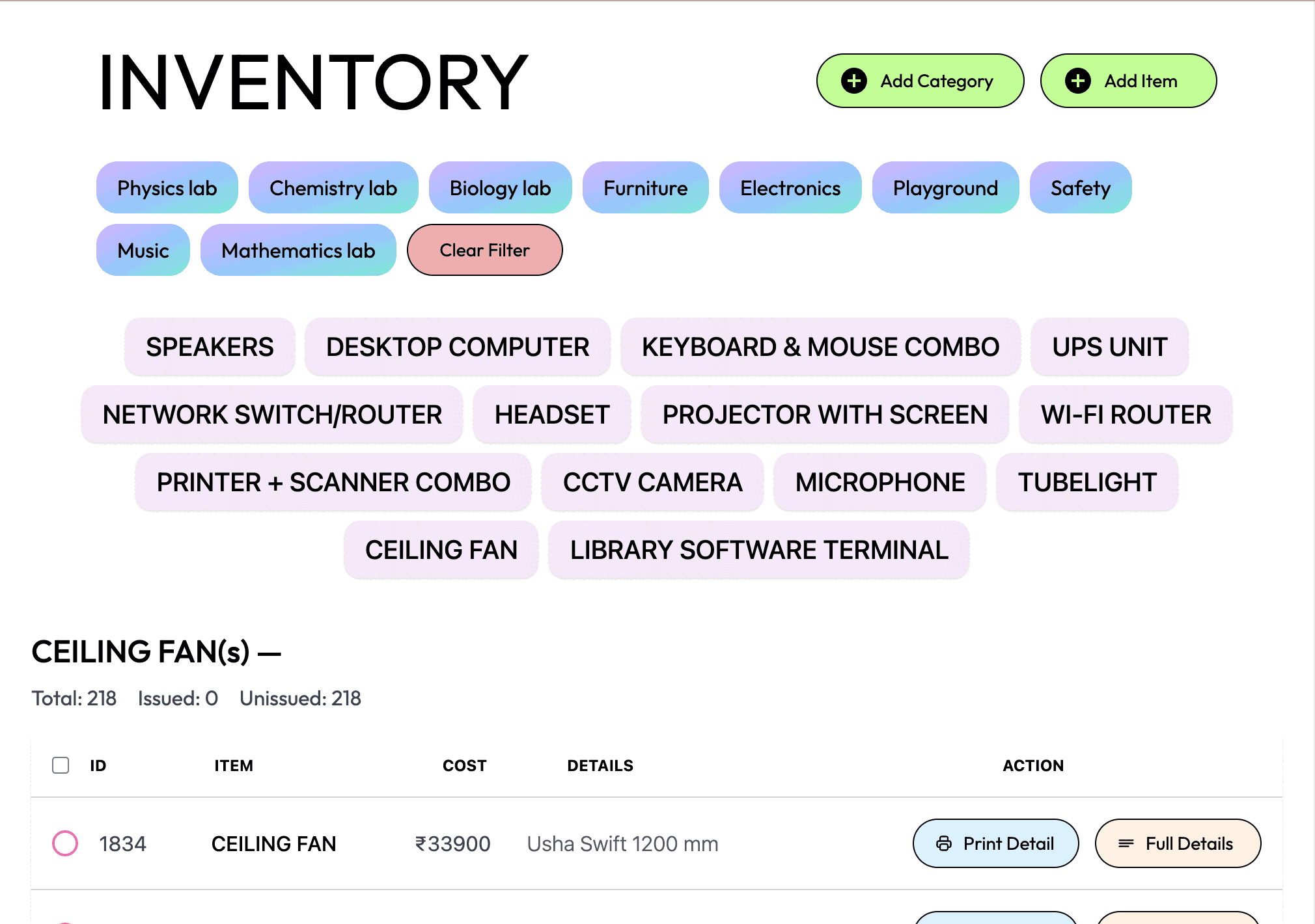 View and Add inventory items easily