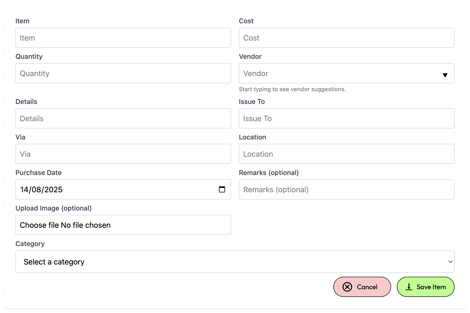 Multiple fields to maintain detailed inventory records