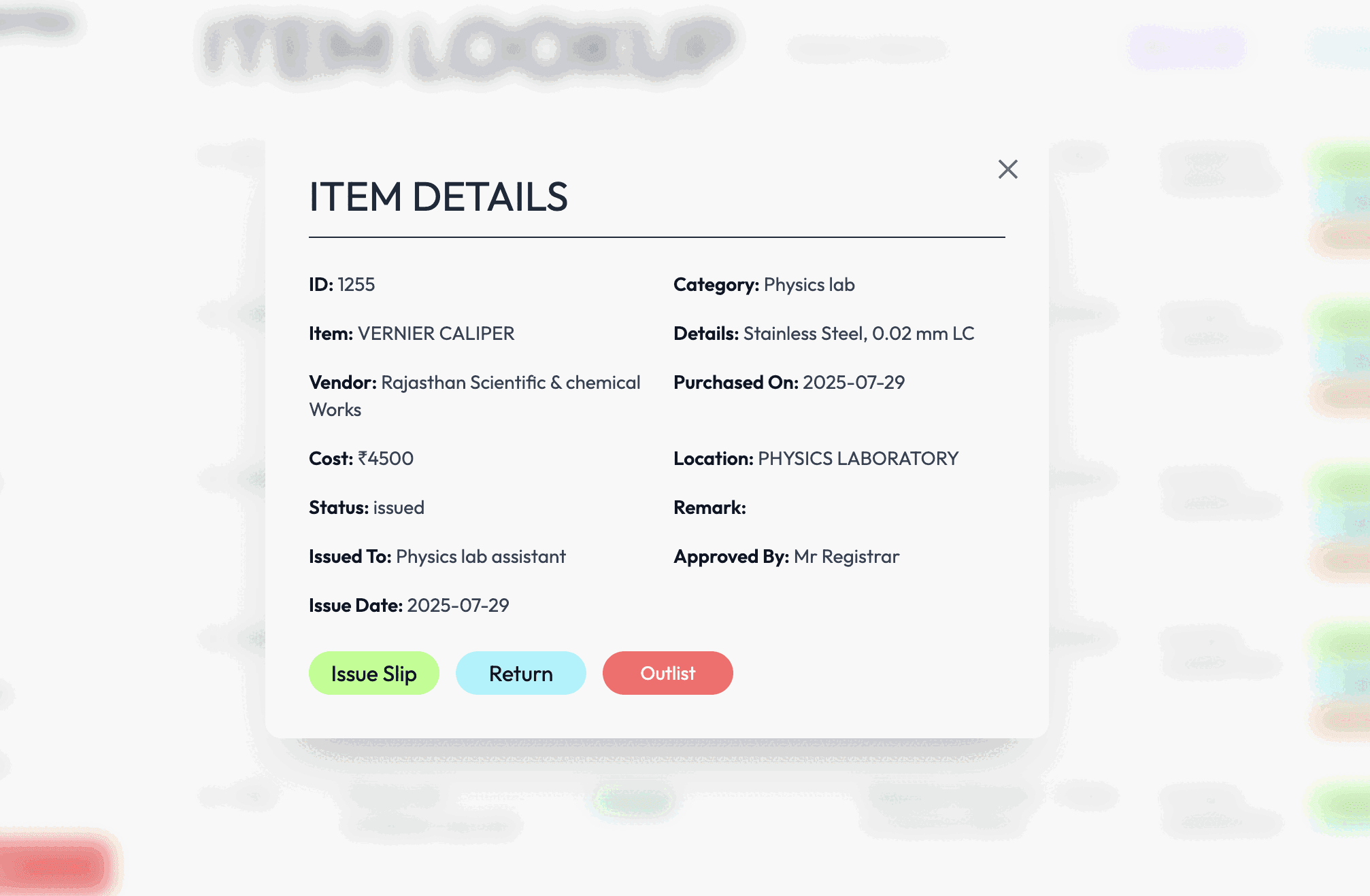 View complete item details with assignment history